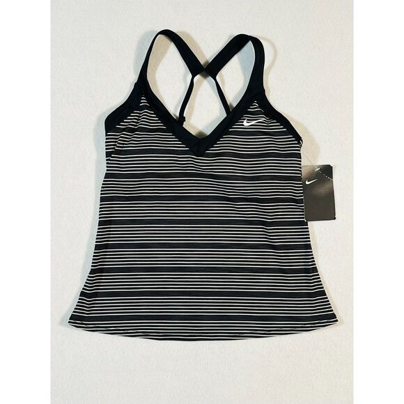 NWT Nike Active Racerback Tank Black White Stripe Built in Bra Small MSRP $52 - Picture 1 of 6